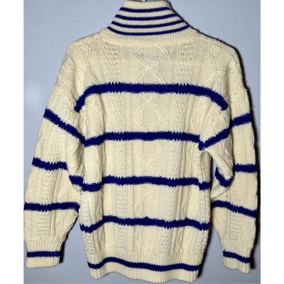 Vintage Izod 100% wool sweater Full Zip cable knit fisherman SZ Medium WPL 1100 - Picture 6 of 8